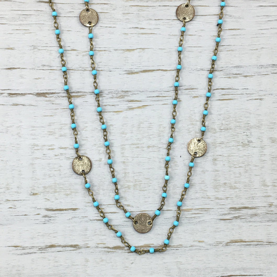 Long Turquoise Handmade Beaded Necklace with Accents
