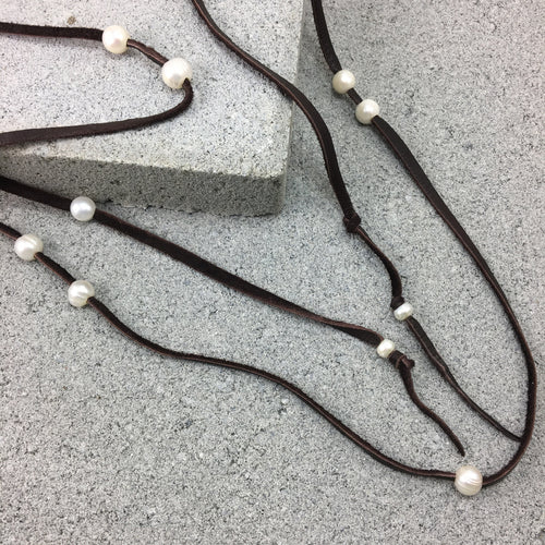 Freshwater Pearl and Leather Necklace
