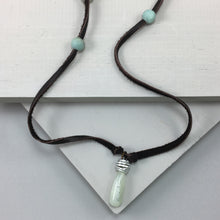 Leather Necklace with Faceted Amazonite Gemstones and Agate Pendant