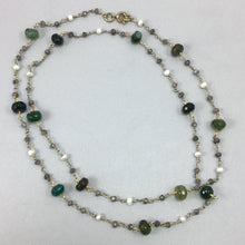 Bohemian Necklace of Labradorite, Pearls and Agate Gemstones