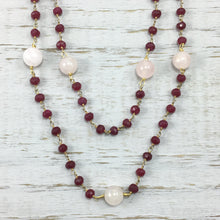 Handmade Gemstone Ruby Chalcedony Necklace with Rose Quartz