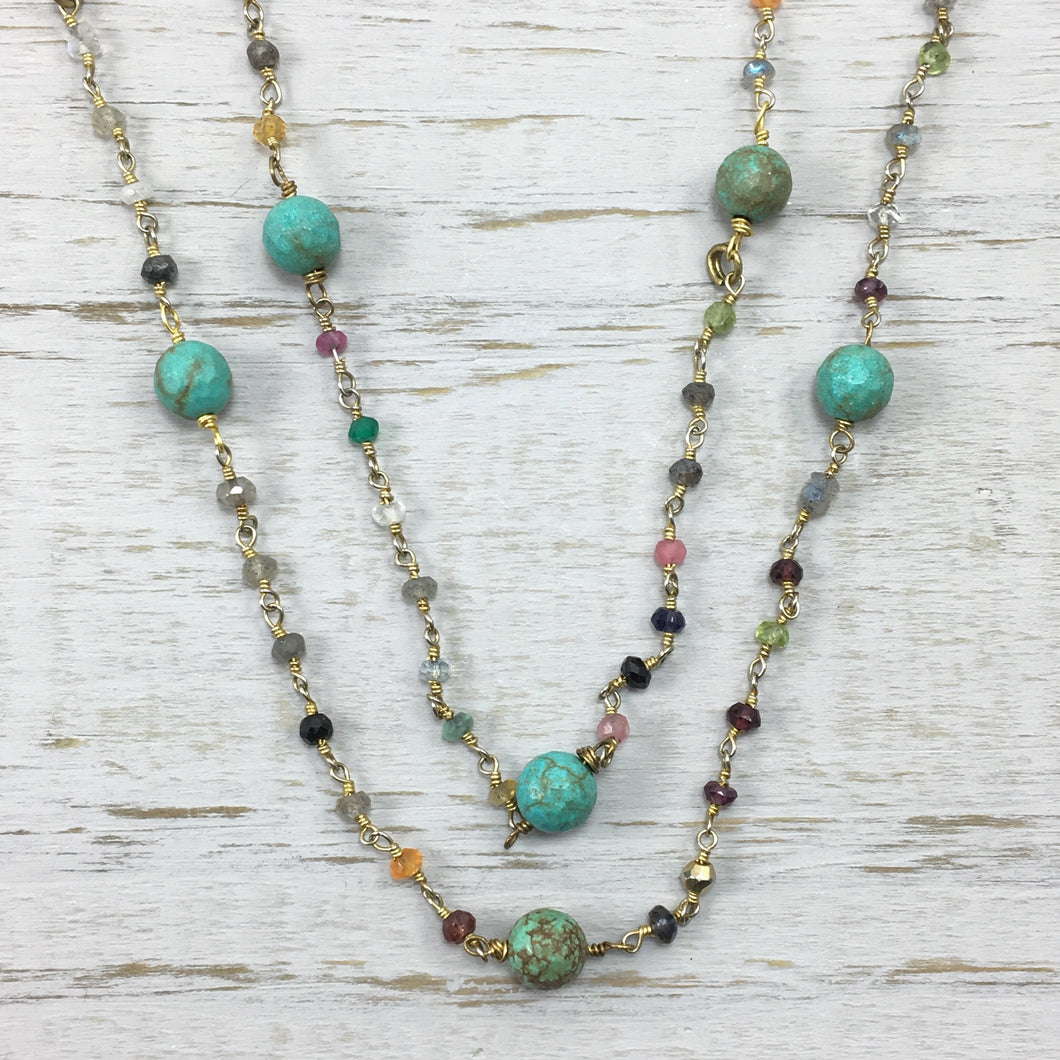 Handmade Tourmaline Gemstone Necklace with Turquoise, Howlite and Agate Accents
