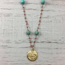 Unique Doubloon Cross on Handmade Red Coral Gemstone Necklace