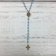 Dainty Cross on Handmade Turquoise Gemstone Lariat Necklace