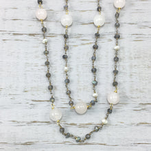 Handmade Gemstone Necklace of Rose Quartz, Labradorite and Freshwater Pearls