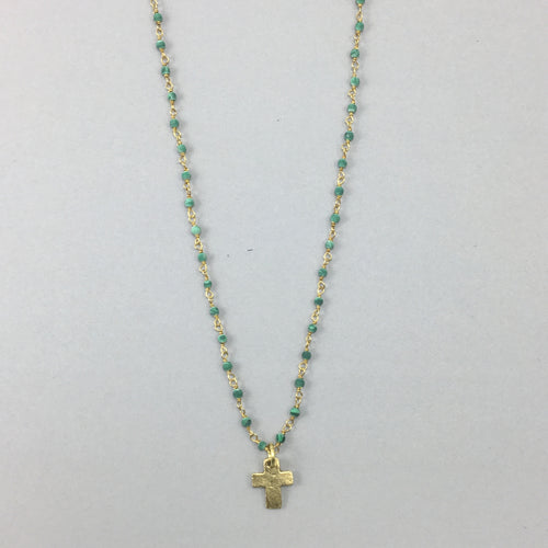 Dainty Cross on Handmade Malachite Gemstone Necklace