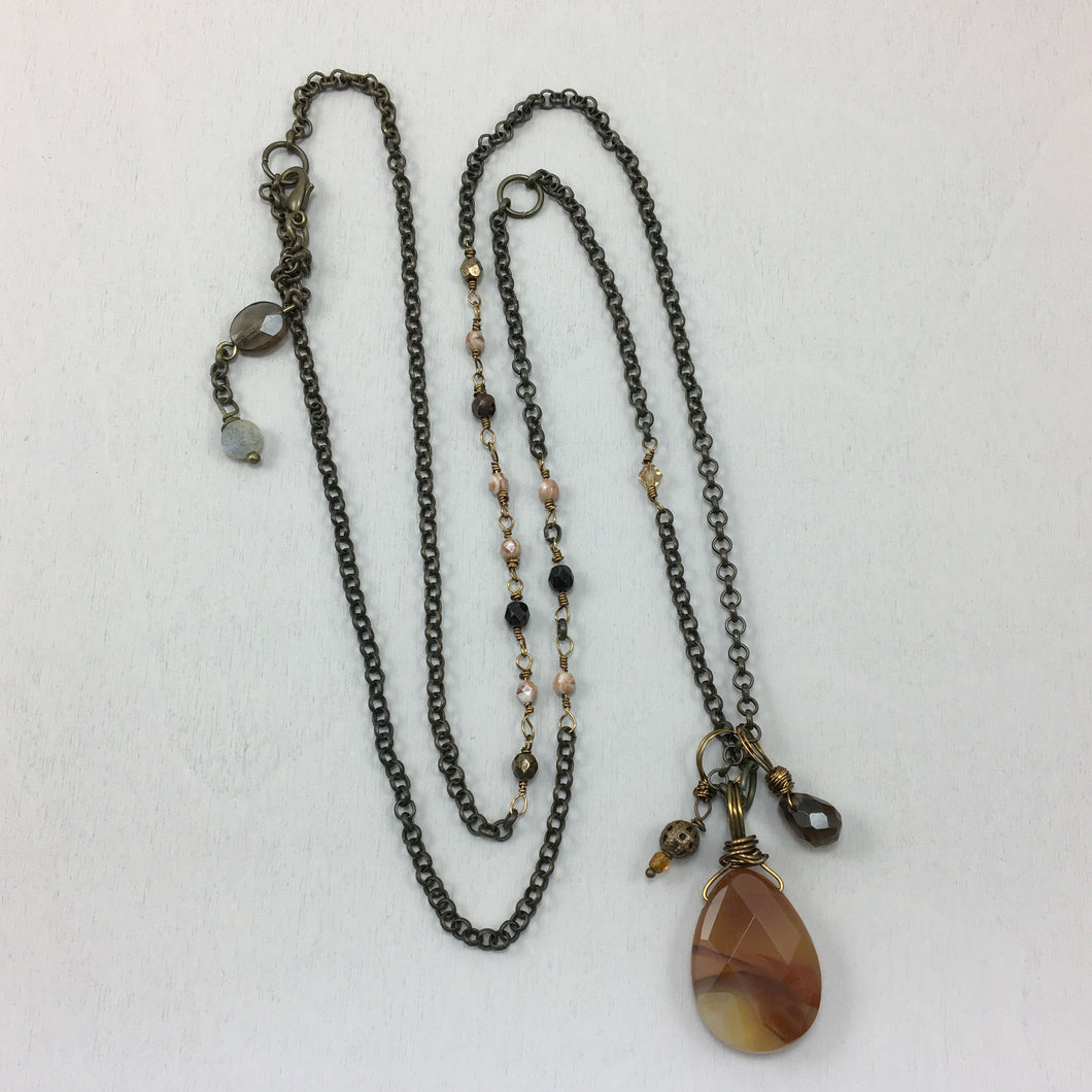 Bohemian Statement Necklace with Faceted Drop Agate Pendant