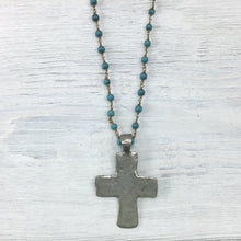 Handmade Silver Cross on Long Turquoise Gemstone Necklace