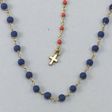Dainty Cross on Bohemian Dark Blue Lapis Necklace