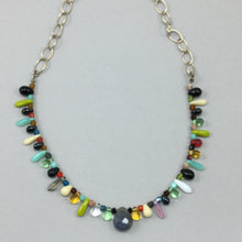Bohemian Necklace with Laboradite Pendant, Artisan Glass, Swarovski Crystal on Sterling Silver Chain 
