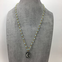 Handmade Light Blue Chalcedony Gemstone Necklace with Half Moon Pendant