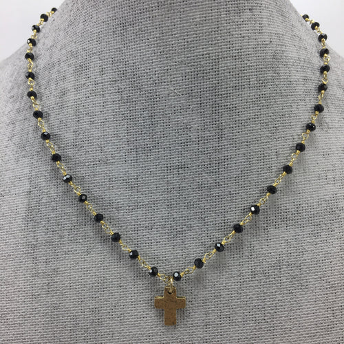 Dainty Cross on Onyx Gemstone Necklace