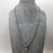 Dainty Cross on Turquoise Blue Chalcedony Necklace