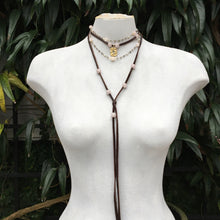 Unique Cross Jewelry Pendant on Freshwater Pearl and Leather Necklace with Rose Quartz Accents