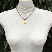 Handmade Gemstone Necklace of Rose Quartz, Labradorite and Freshwater Pearls layered