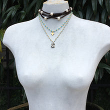 Handmade Light Blue Chalcedony Gemstone Necklace with Half Moon Pendant layered