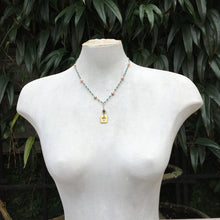  Gold Cross Pendant on Handmade Gemstone Necklace of Turquoise and Pearl Accents