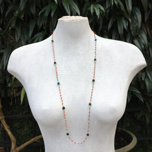 Handmade Gemstone Necklace of Red Coral with Green/Blue Howlite Accents