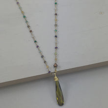 Colorful Tourmaline Rosary Beaded Necklace with Faceted Swarovski Crystal Pendant