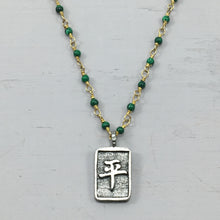 Boho Style Necklace of Malachite with Peace Tag Pendant