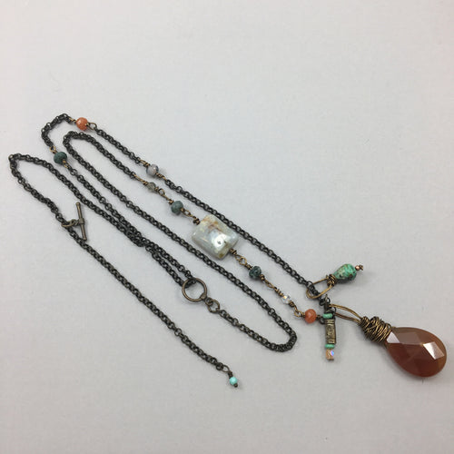 Long Boho Necklace with Agate Drop Pendant